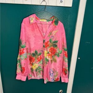 Floral Pink Button-Up Blouse
